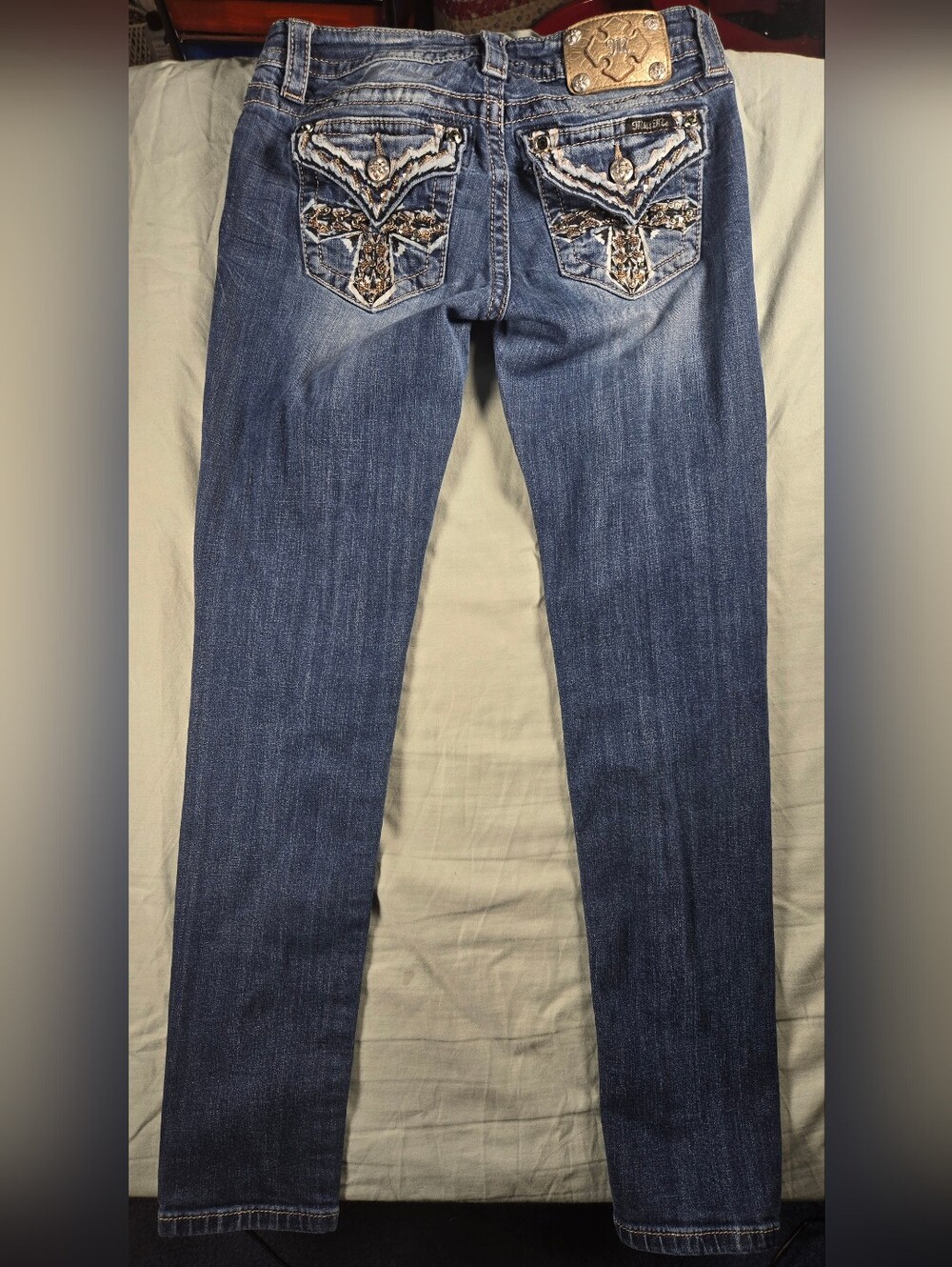 Miss Me Blue Skinny Jeans with Embellished Back Pockets - Picture 9 of 12